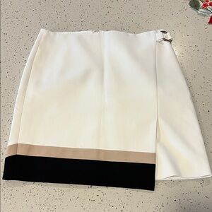 White House Black Market Ivory Skirt with Black and Beige Trim